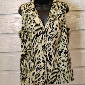 VIRGO VEST SHIRT WOMENS SZ 16 ANIMAL PRINT SQUARE OPEN BACK RETRO CHIC CHEETAH